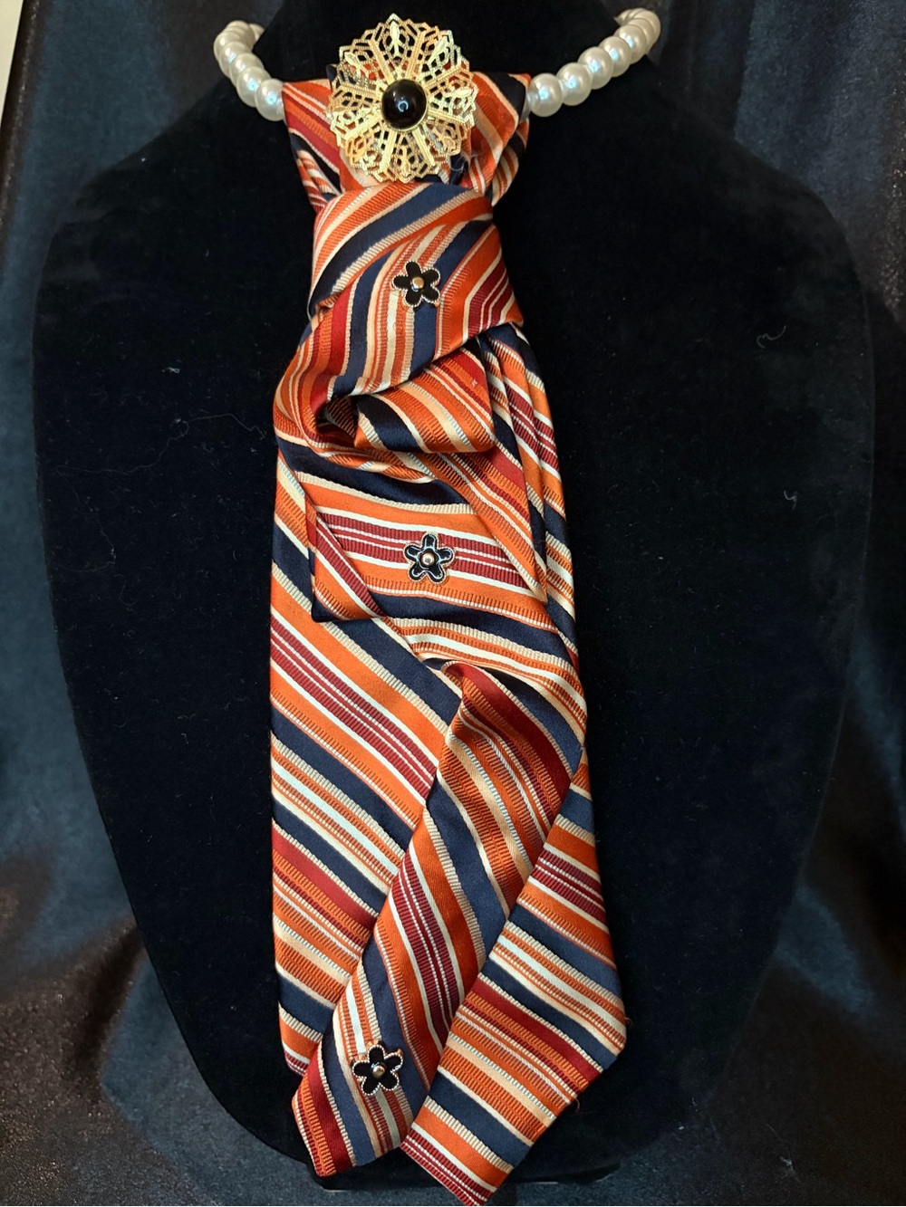 Michael Kors Orange, Navy and Cream Striped Silk Tie